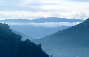 Scenic Mountain Ranges in the Morning Mist of Goris, Syunik Province in Southern Armenia