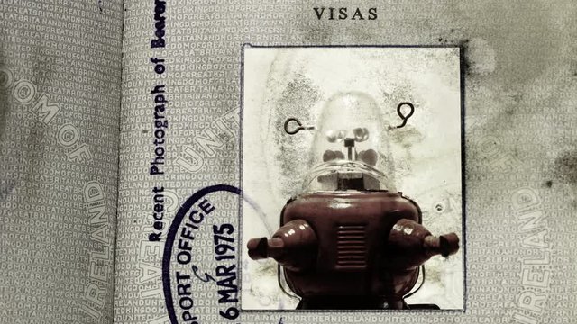retro robots old passport photo 
