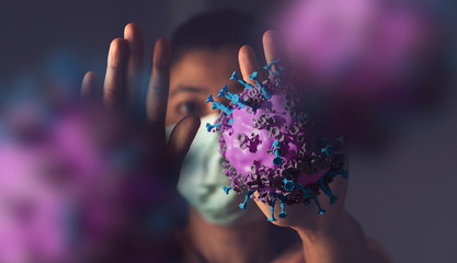 hand stop covid 19 corona virus and copyspace. selection focus. prevent concept.