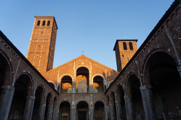 Fototapeta na wymiar Medieval Sant Ambrogio church in Milan, Italy