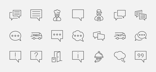 Set of Speech Bubble chat vector lines of icons. Editable Stroke. 32x32 pixels.