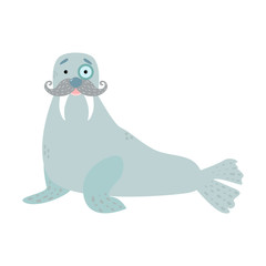 Walrus, vector illustration in Scandinavian style, isolated on a white background.