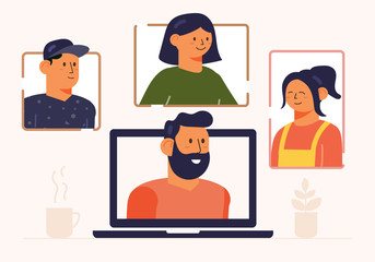 Flat Style Design. Team Working at Home Telecommuting Vector Illustration Work from Home