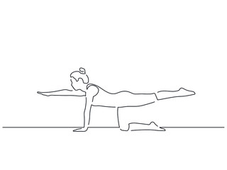 Woman practicing yoga isolated line drawing, vector illustration design. Sport collection.