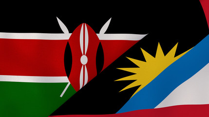 The flags of Kenya and Antigua and Barbuda. News, reportage, business background. 3d illustration