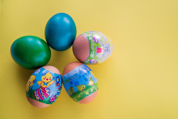 easter eggs on a yellow background