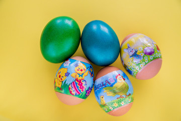 easter eggs on a yellow background