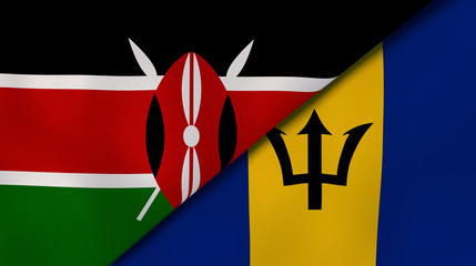 The flags of Kenya and Barbados. News, reportage, business background. 3d illustration