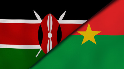 The flags of Kenya and Burkina Faso. News, reportage, business background. 3d illustration