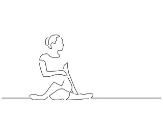 Woman practicing yoga isolated line drawing, vector illustration design. Sport collection.