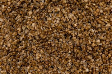 boiled buckwheat closeup. Food in quarantine from the coronavirus. Background and texture
