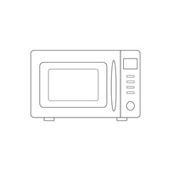 Microwave linear icon. Electric oven. Kitchen appliance. Contour symbol. Vector illustration isolated on white background. Stock illustration for web design and ets.