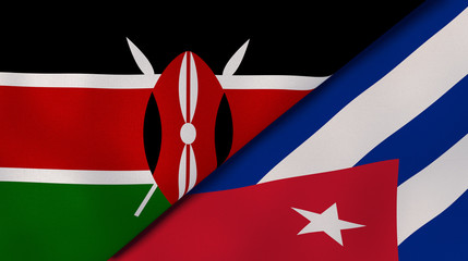 The flags of Kenya and Cuba. News, reportage, business background. 3d illustration