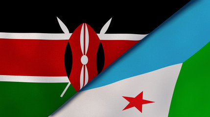 The flags of Kenya and Djibouti. News, reportage, business background. 3d illustration