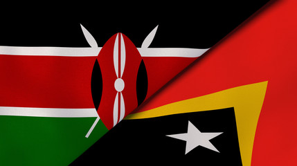 The flags of Kenya and East Timor. News, reportage, business background. 3d illustration