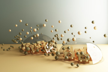 Stay home Keep calm Slogan House in a glass bullet protecting Danger outside the shell virus outside Combating coronavirus Fighting the spread of 2019 nCoV 3d rendering