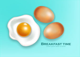 Egg vector realistic breakfast blue background