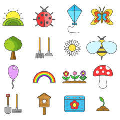 Spring set colorful icon in flat style.Vector illustration.