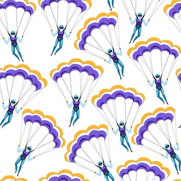 Parachute jumping extreme sports or hobbies seamless pattern