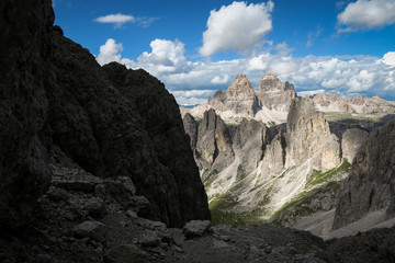 View of Tre Cime di Lavaredo from the Dolomite Trail