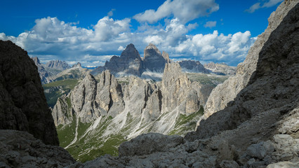 View of Tre Cime di Lavaredo from the Dolomite Trail