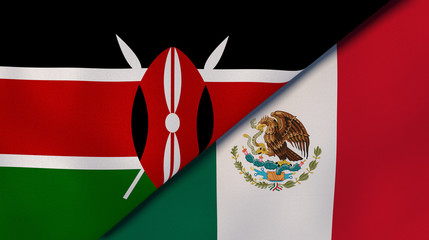 The flags of Kenya and Mexico. News, reportage, business background. 3d illustration