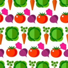 Vegetables cabbage and carrot, tomato and beetroot seamless pattern