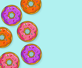 Cute donuts delicious cartoon style vector