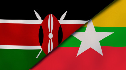 The flags of Kenya and Myanmar. News, reportage, business background. 3d illustration