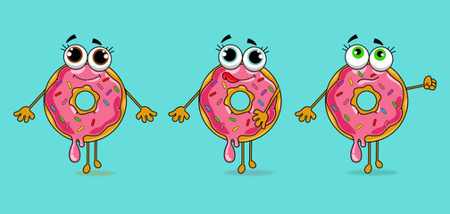 Cute donuts cartoon style blue background vector