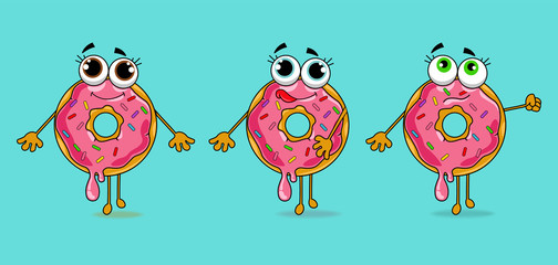 Obraz premium Cute donuts cartoon style blue background vector
