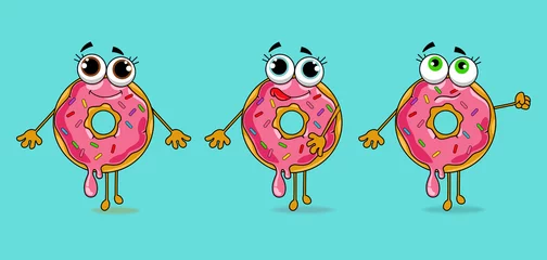 Fotobehang Cute donuts cartoon style blue background vector © ElenaVector44