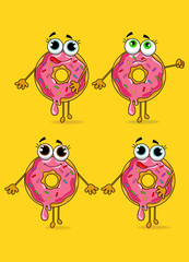 Cute donuts cartoon style yellow background vector