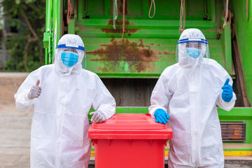 worker double like and tumb and upwear PPE protective clothing against corona virus of Infectious...