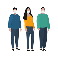 Obraz premium Man and woman in a protective mask against viruses. Fashion trendy illustration, flat design. Pandemic and epidemic of coronavirus in the world