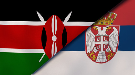 The flags of Kenya and Serbia. News, reportage, business background. 3d illustration