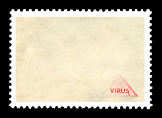 Vintage blank postage stamp with red ink  stamp 