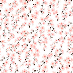 Seamless pattern with cherry blossom branches. Botanical ornament for fabric. Design for cards and Wallpapers.