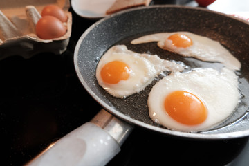 fried egg in a frying pan