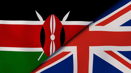 The flags of Kenya and United Kingdom. News, reportage, business background. 3d illustration