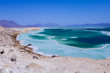 Salty Coastline of the Blue Lake Assal, Djibouti