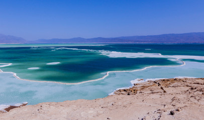 Salty Coastline of the Blue Lake Assal, Djibouti