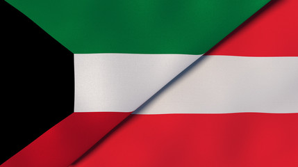 The flags of Kuwait and Austria. News, reportage, business background. 3d illustration