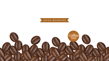 Coffee beans realistic white background isolates vector illustration