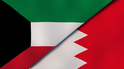 The flags of Kuwait and Bahrain. News, reportage, business background. 3d illustration