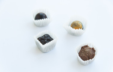 Chocolate sweets collection isolated on a white background. Close up