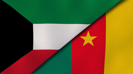 The flags of Kuwait and Cameroon. News, reportage, business background. 3d illustration