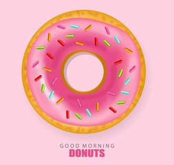 Pink donut realistic delicious dessert pink background