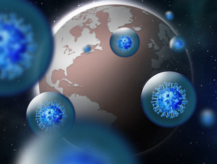 virus, coronavirus covid19 covid-19 on blue background neon, DNA, biological research © SENKI