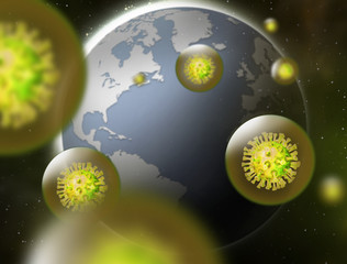 virus, coronavirus covid19 covid-19 on blue background neon, DNA, biological research © SENKI